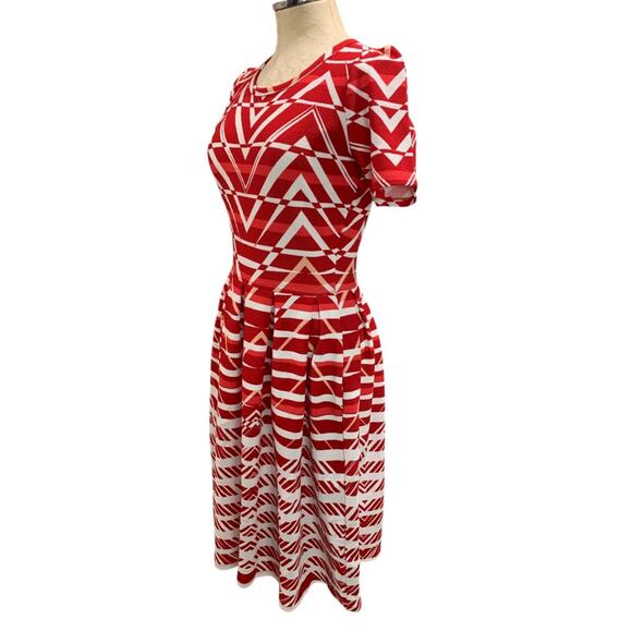 Medium LulaRoe Amelia Dress Pockets Red White - Picture 3 of 9